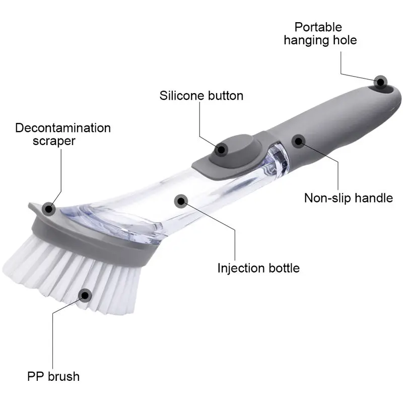 

Press Type Pot Brush Dish Bowl Washing Cleaning Brush Soap Dispenser Kitchen Sink Scrubber Automatic Liquid Washing Brush U3
