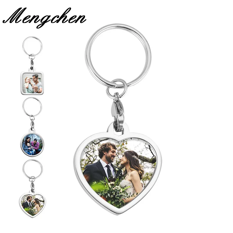 

Personal Custom Couple Photo Pendants Customized Stainless Steel Round Keychain Personalized Silver Color Key Chain
