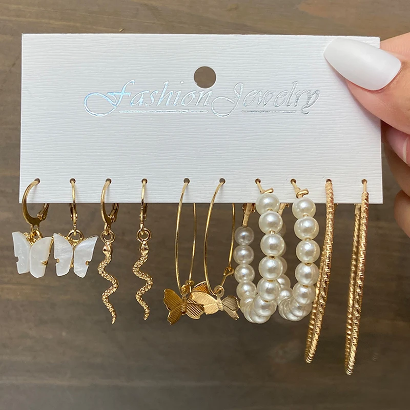 Fashion Vintage Butterfly Snake Earring Set For Women Girls elephant Snake Heart Jewelry 2021 Circle Pearl Long Dangle Earrings