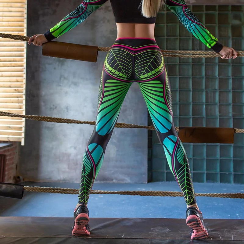 Леггинсы спортивные штаны для фитнеса и йоги спортивная одежда с принтом бега