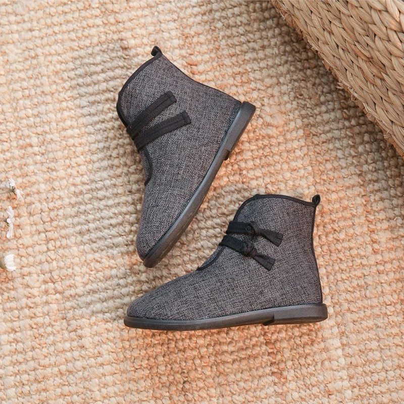 Women High Top Walking Boots Casual Canvas Loafers Flat Sneaker Comfortable Breathable Retro Shoes