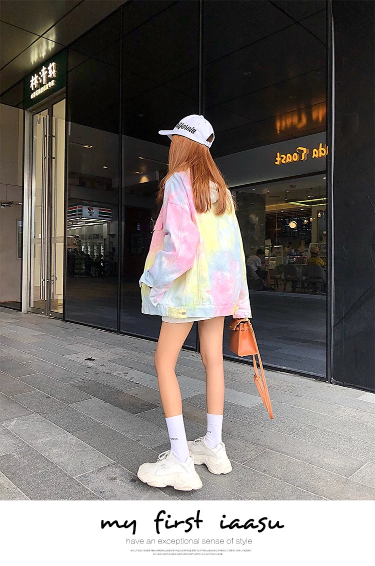 

2021 spring and autumn new love hug the same clothes rainbow clothes color tie-dye jacket men and women