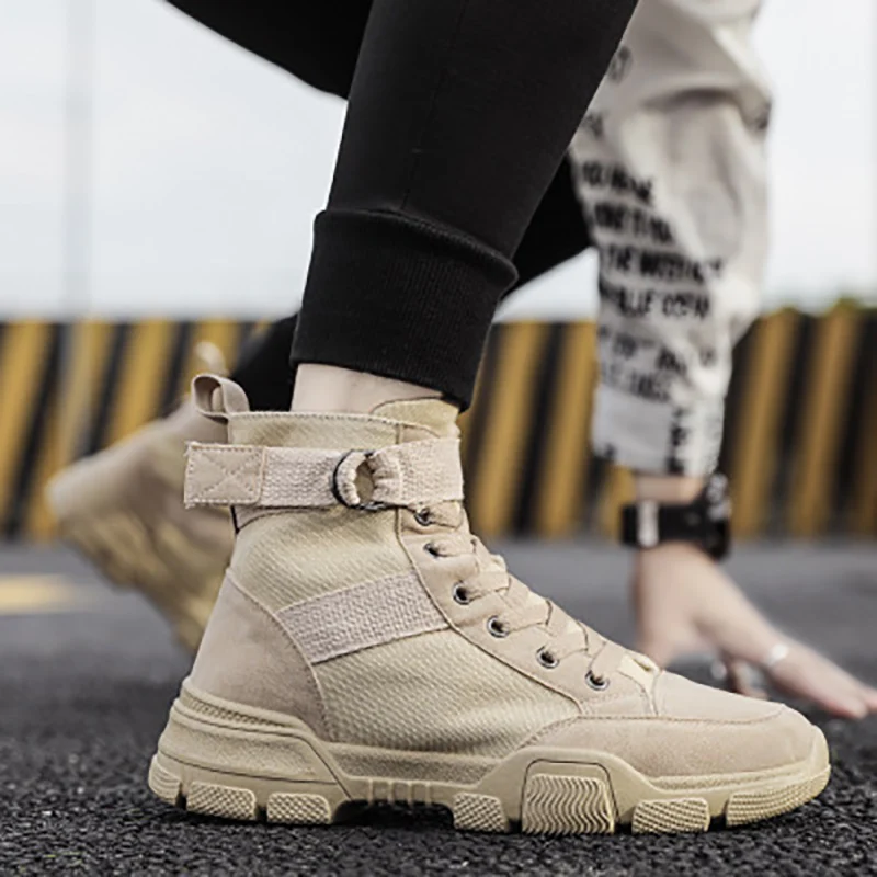 Мужские ботинки с высоким берцем армейские уличные металлической пуговицей