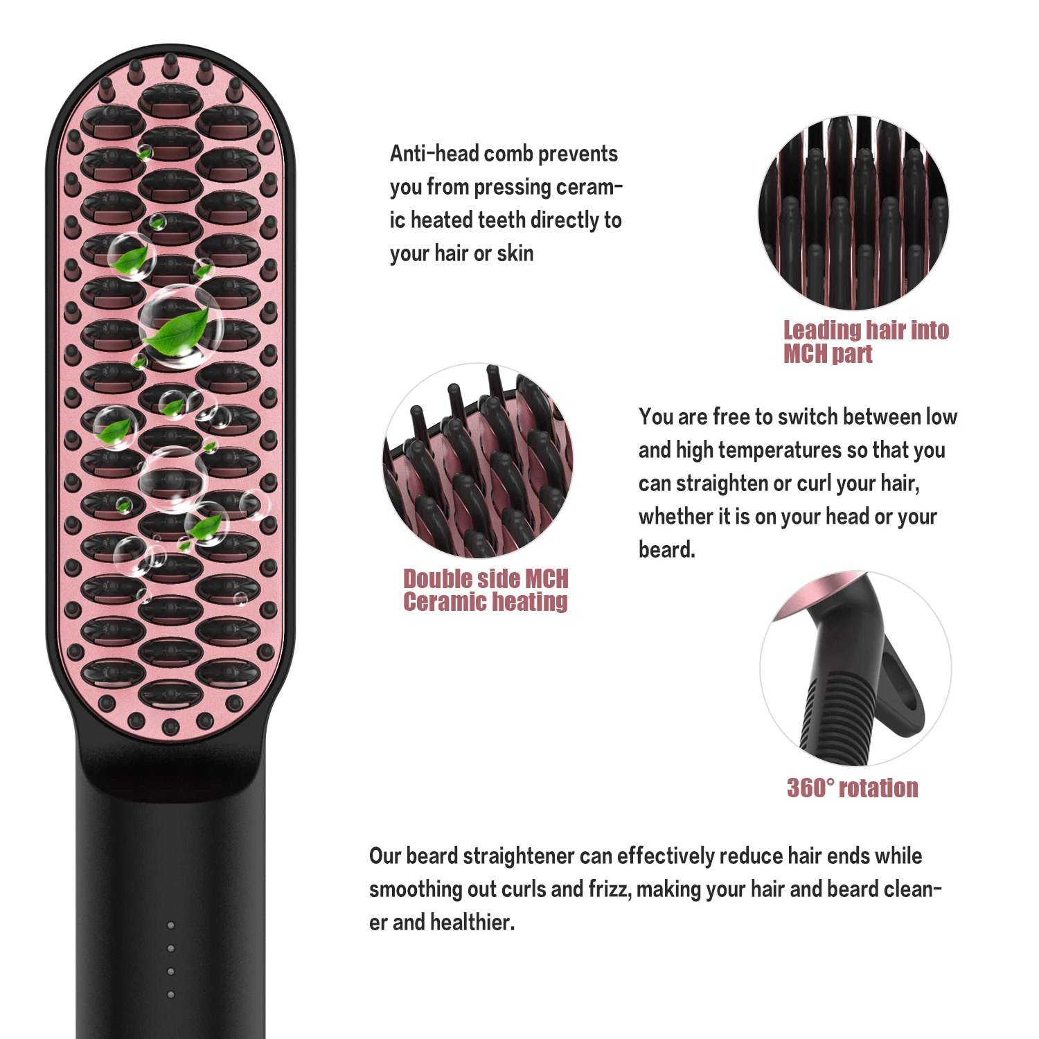 

Professional Hair Straightener Brush Beard Hot Comb Men & Women's Styling Ceramic Electric Straightening Brush Hair Styling Tool