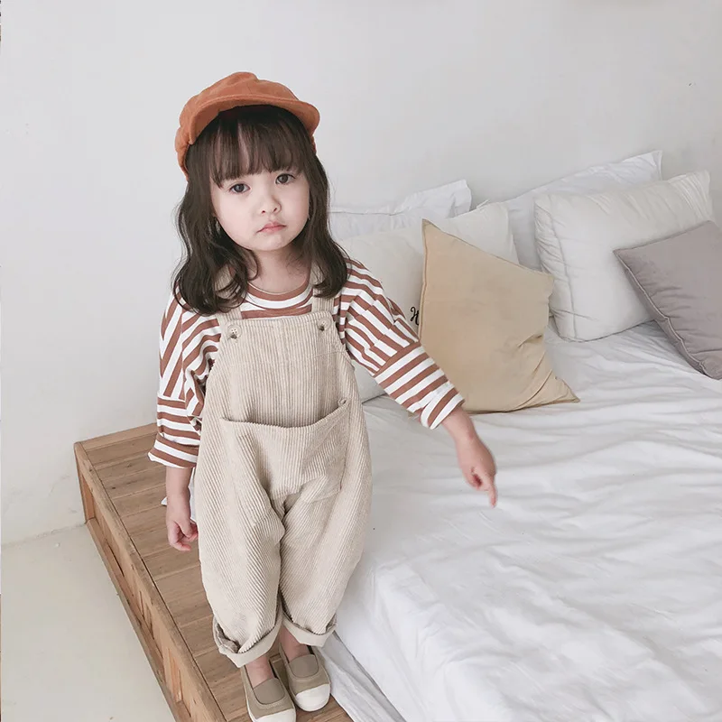 Monos lisos para ni&ntilde;os peque&ntilde;os, pantalones con tirantes de pana informales, prendas de vestir s&oacute;lidas de 9M a 5T, novedad de 2022-1