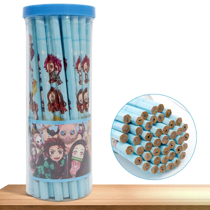 

50Pcs Demon Slayer HB Kawaii Lead Pencils Creative Hole Pencil Pen Holder For Kids Gifts School Office Supplies Tationery