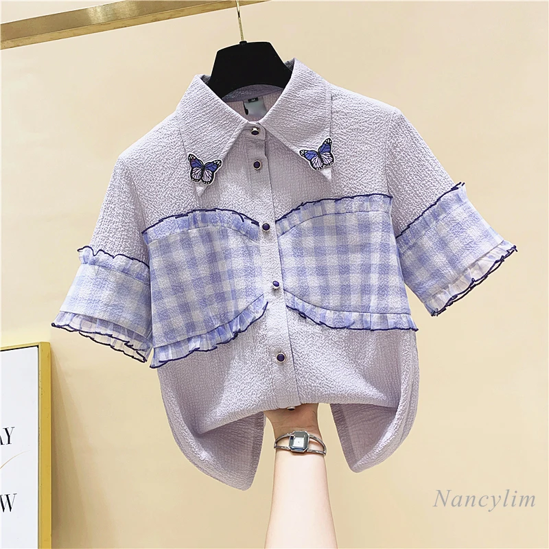 

Short Sleeve Blouse Woman Embroidery Ruffles Loose Female Tops 2021 Summer Clothing New Ladies Shirts Blusas Femme