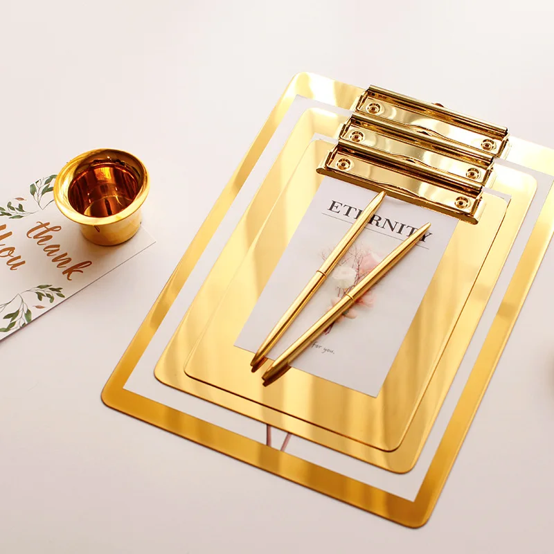 Креативная Золотая папка из нержавеющей стали для меню документов A4/B5/A5 зажим