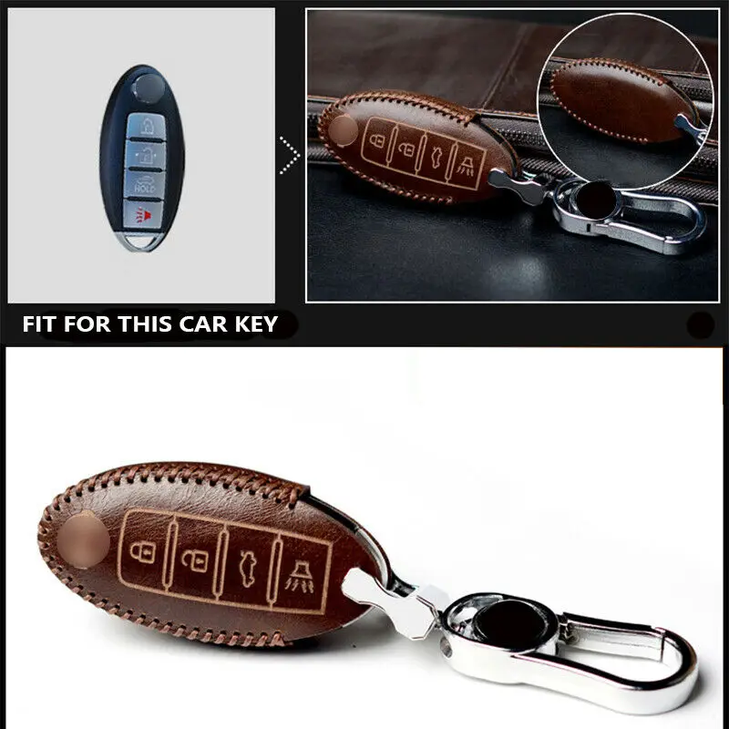 

4 Buttons Vintage Genuine Leather Car Key Case Cover Holder For Nissan Altima Maxima Sentra Teana 2007-2018