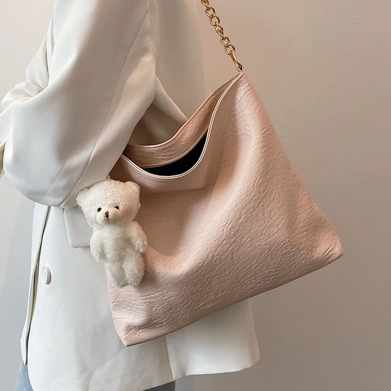 

High-quality one-shoulder messenger tote bag women's casual fashion trend solid color wild large-capacity shopping bag 2021 new