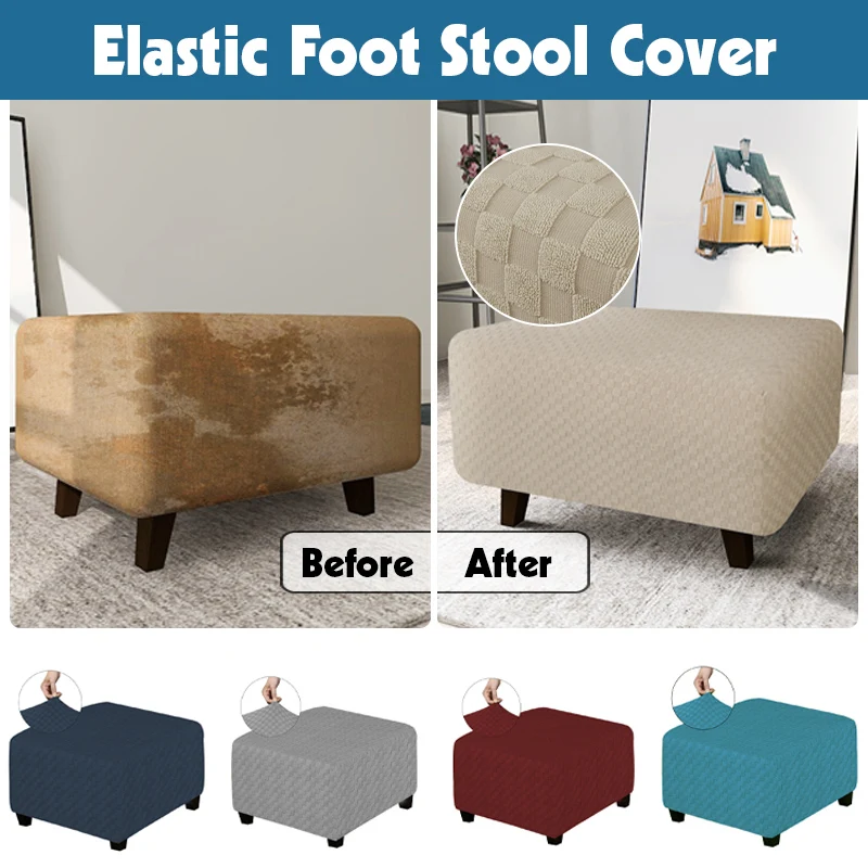 

Elastic Square Ottoman Slipcover Footstool Protector Removable Washable Stretch Cover Chairs Sofa Foot Cover For Living Room