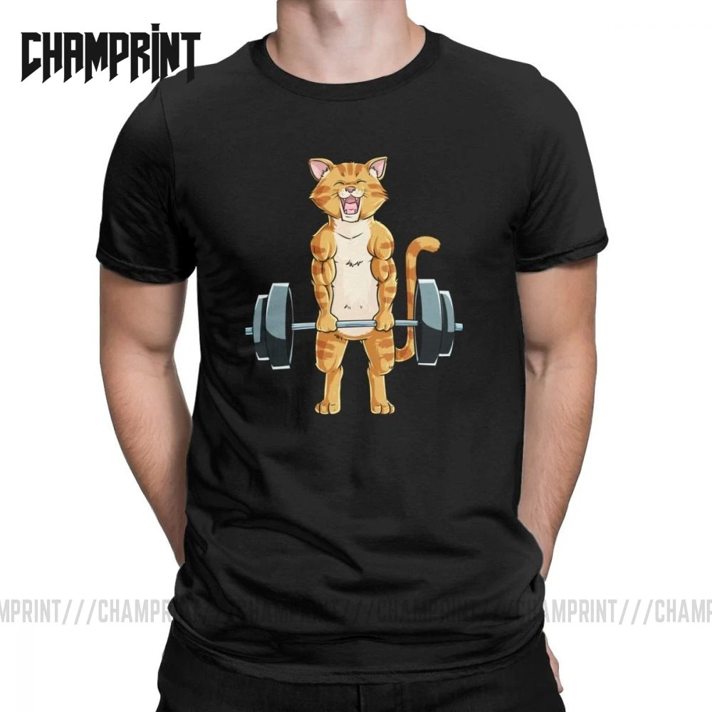 Креативный Кот Deadlift Powerlifting фитнес спортзал подъем веса футболки мужские Чистый хлопок футболка размера плюс одежда