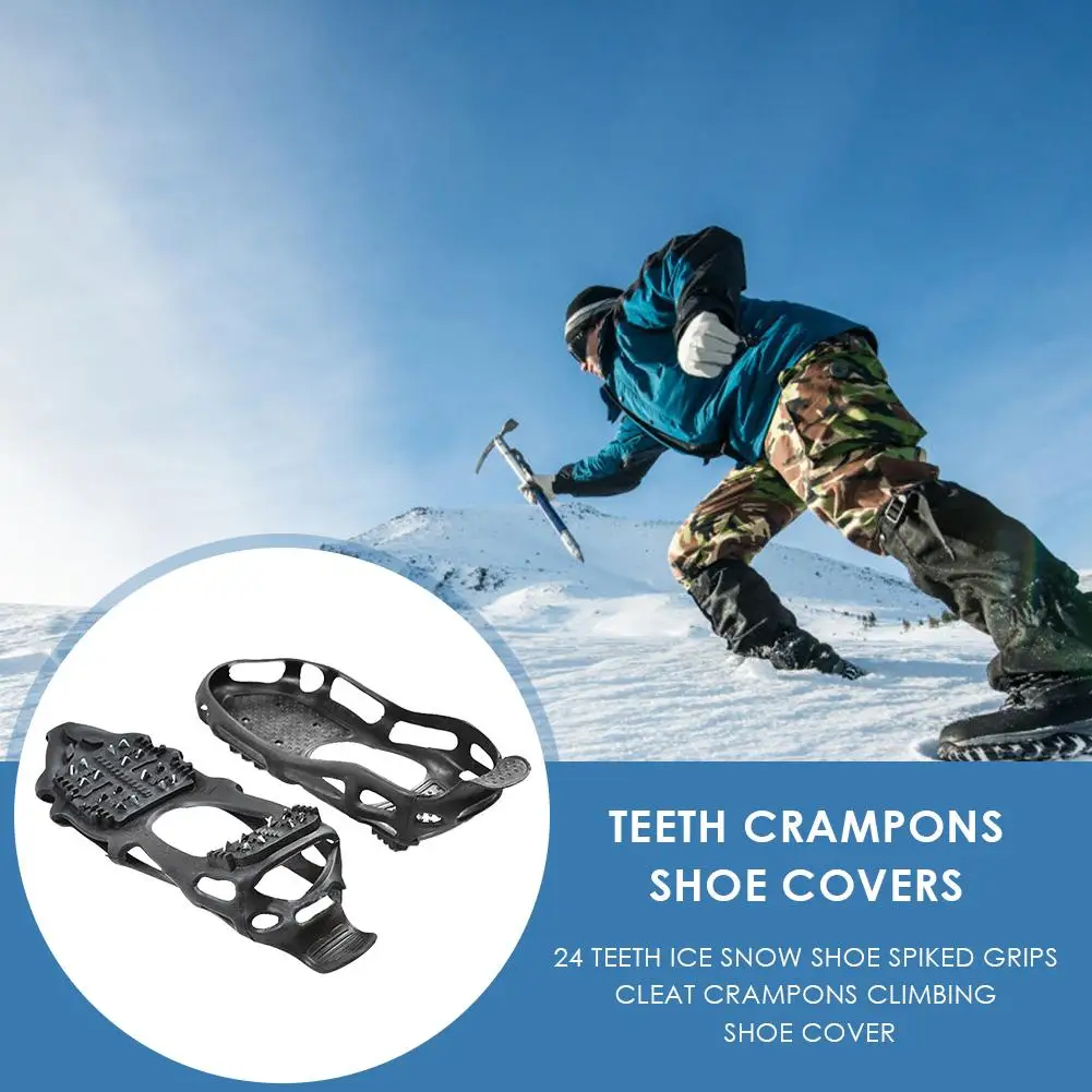 

24 Teeth Fishing Ice Snow Shoe Spiked Grips Cleats Crampons Winter Climbing Camping Anti Slip Shoes Cover Climbing Accessories