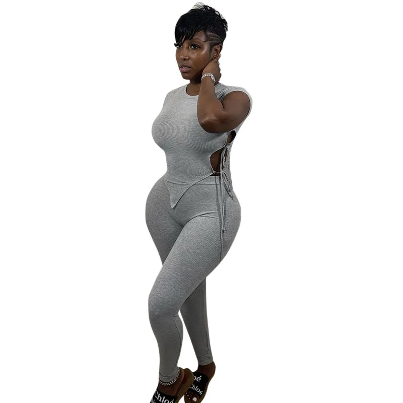 

2021 summer new solid color bilateral sexy straps solid color pit strip trousers casual suit