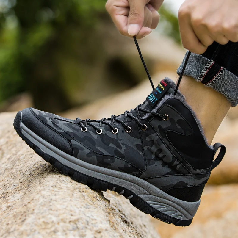 Водонепроницаемые зимние мужские рабочие ботинки с мехом теплые Мужская Уличная