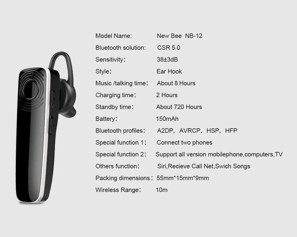 Новинка, Bee, Bluetooth, 5,0, наушники, беспроводная гарнитура, свободные руки, наушники, гарнитура, стерео наушники с CVC6.0 микрофоном для iPhone, xiaomi