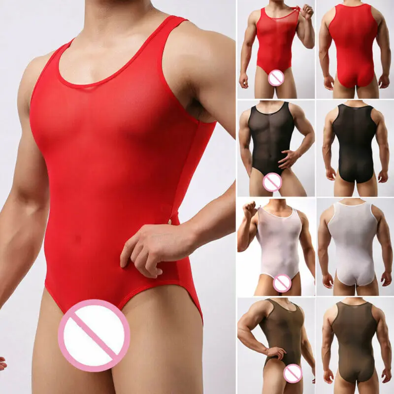 UK мужчины без рукавов боди трико стринги Сетка Прозрачная Боди Нижнее белье