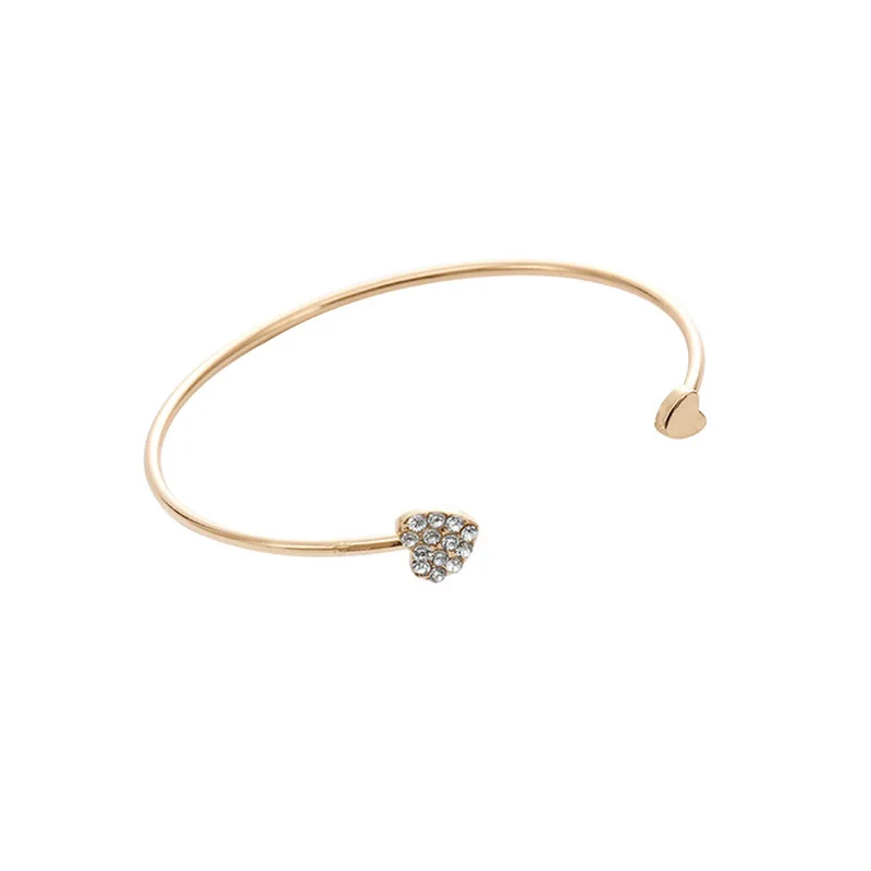 

2021 Hot New Fashion Adjustable Double Heart Bow Bilezik Cuff Opening Bracelet Ladies Jewelry Gift