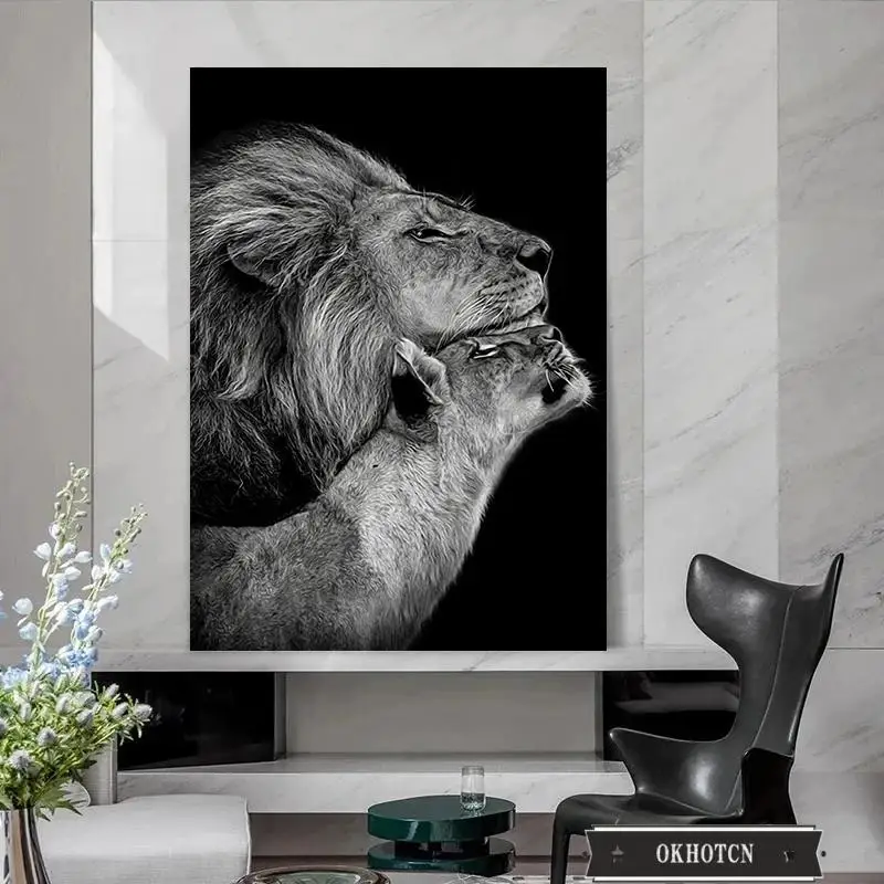 

African Wild Lion Poster Black and White Animal Deep Mother Love Canvas Paintings On The Wall Art Prints Modular Picture