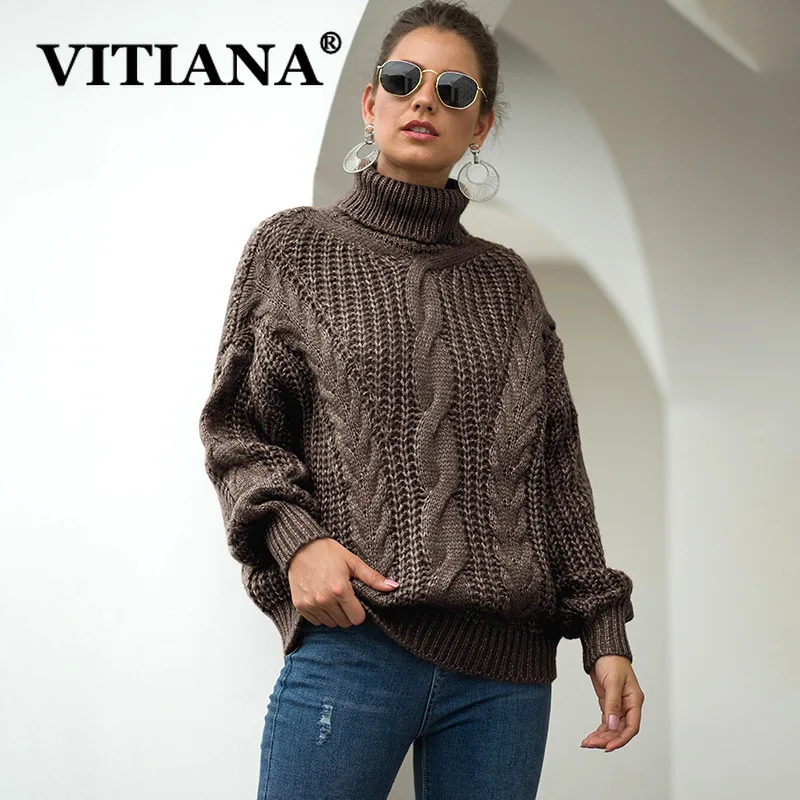 VITIANA Повседневный Свободный вязаный свитер для женщин осень 2019 Женский пуловер