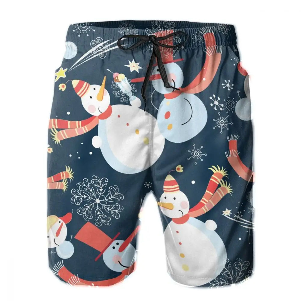 

Mens Swimming Shorts Swimwear Winter Snowman With Ice Cream Men Trunks Swimsuit Man Beach Wear Short Pants Bermuda Boardshorts