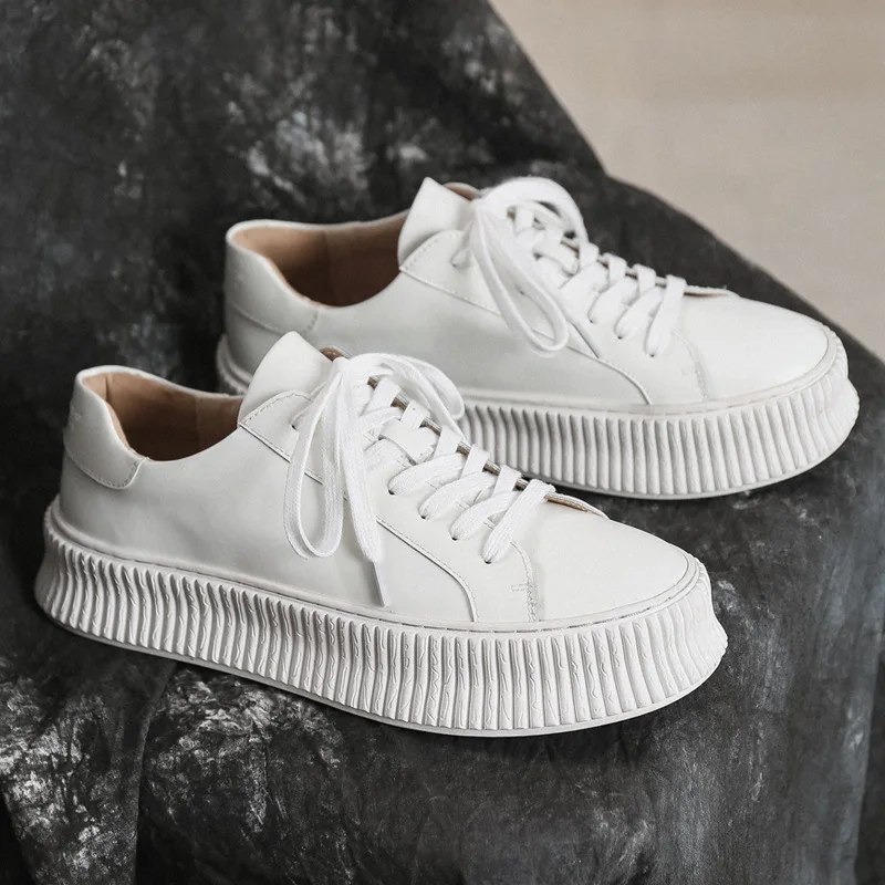 

Кроссовки мужские весенние кожаные, белые, на шнуровке, увеличивающие рост, 38-44