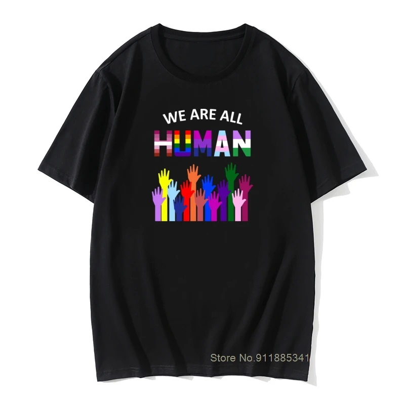 

We Are All Human LGBT Gay Les Rainbow T-shirt Short Sleeve Hipster Tops Men Tshirt Aesthetic Tumblr Harajuku Retro T Shirts