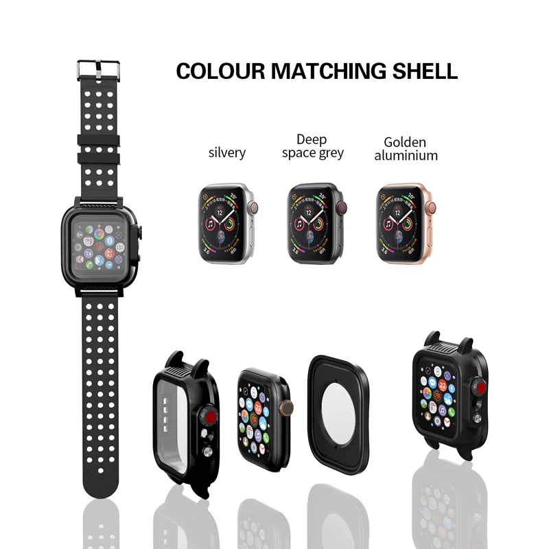 

Sport Waterproof Case for Apple Watch SE Series 6 5 4 3 Screen Protector Cover for iWatch 40mm 44mm 38/42mm with Silicone Band