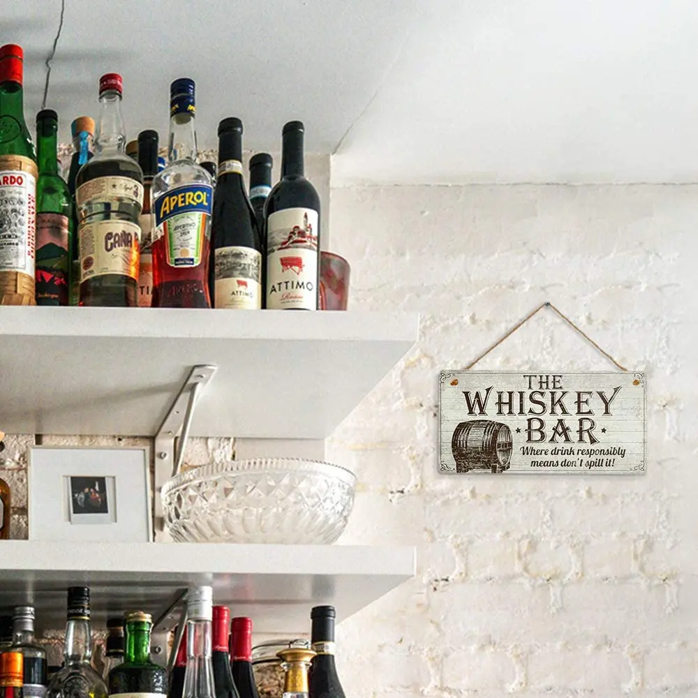 

Putuo Decor Vintage Whisky Bar Plaque 12 x 8 Inches Rustic Hanging Sign Home Bar Pub Man Cave Decor Gift for Him