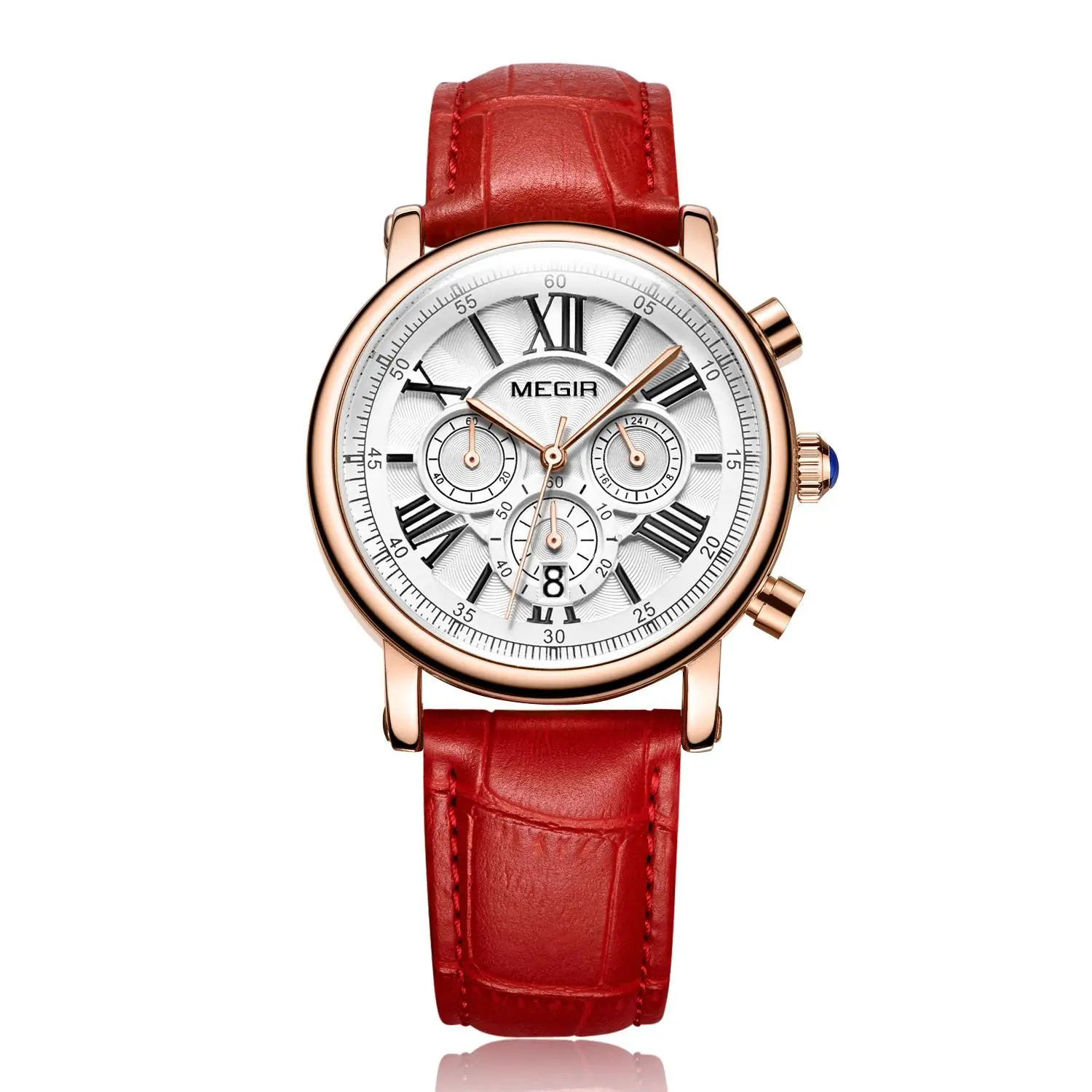 

New Arrivals MEGIR Woman Fashion Designer Red And White Leather Belt Wristwatch Movement Quartz Elegant Lady Watch Free Shipping