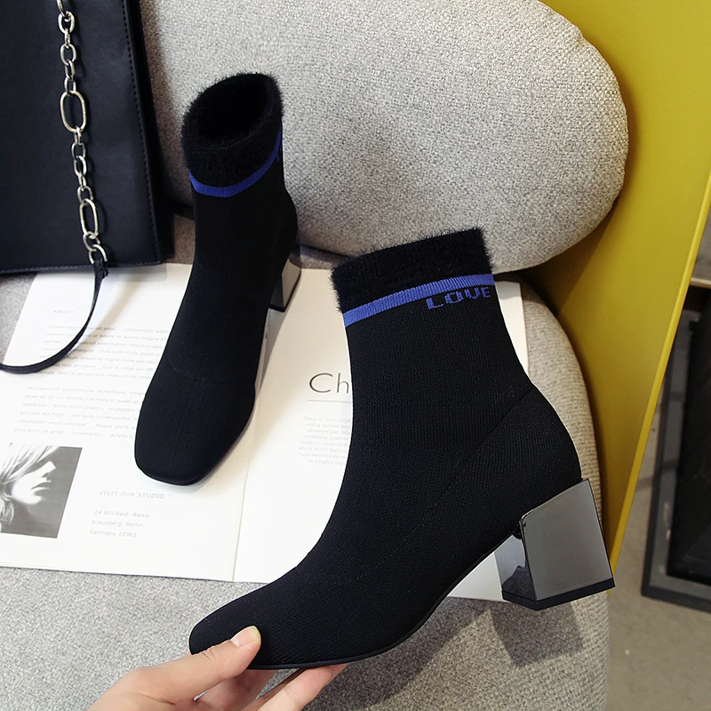 Aneikeh/Модные ботильоны с эластичными носками женские растягивающиеся ботинки на