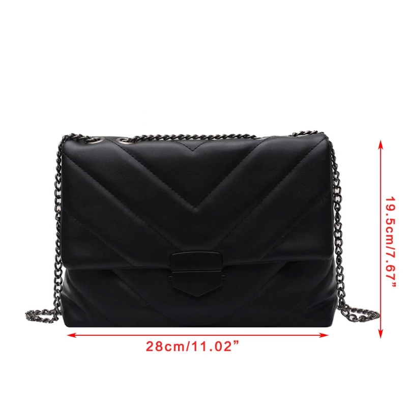 

J60D Womens Classic Faux Leather Crossbody Purse Shoulder Bag with Chain Retro Embroidery Thread Quilted Solid Color Messenger