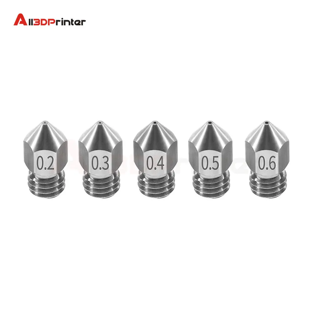 

5PCS MK8 Nozzle 0.2mm 0.3mm 0.4mm 0.5mm 0.6mm M6 Threaded Stainless Steel for 1.75mm Filament 3D Printer Extruder Print Head