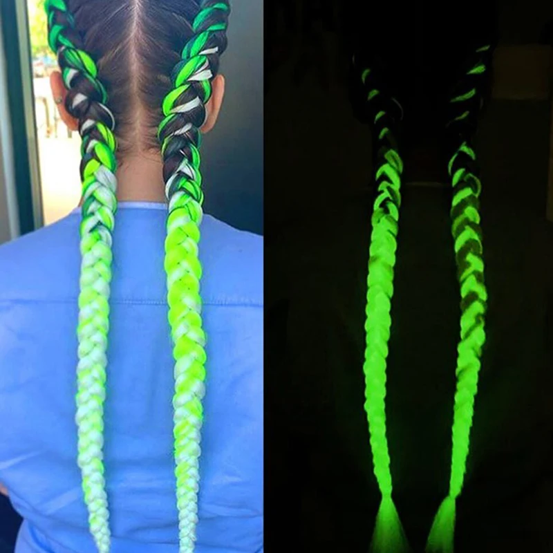 

57CM High Temperature Fiber Neon Glowing Hair Florescent Light Braiding Hair Synthetic Jumbo Braids Shining Hair in the Darkness