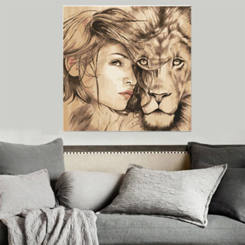 Decorative painting of beauty and lion canvas wall pictures for living room | Дом и сад
