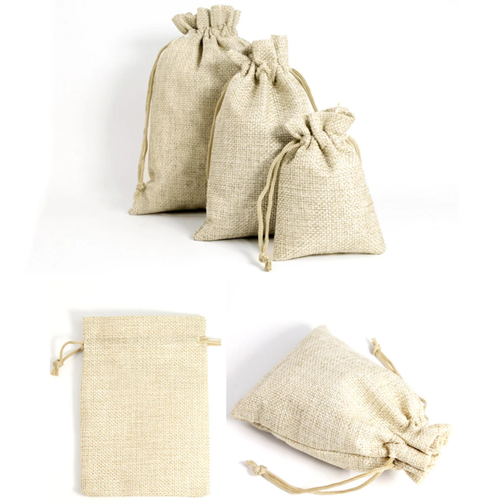Wholesale Price Natural Resuable Jute Linen Drawstring Pouch Packaging Gift Bag Logo Printed Jewelry Christmas Bag images - 6