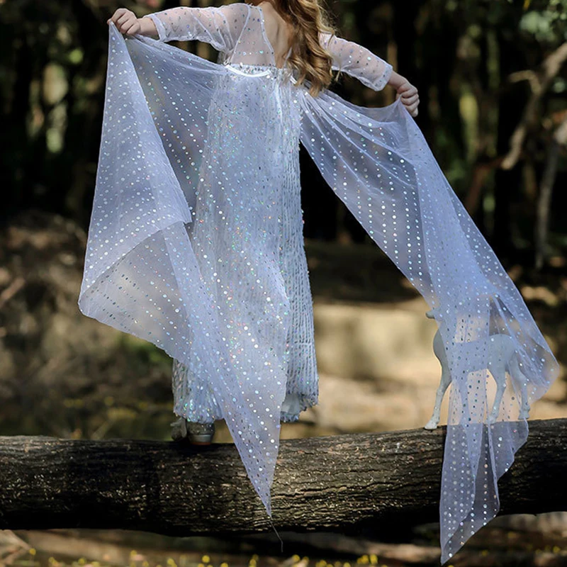 Новое платье Эльзы для девочек Детский костюм Снежной Королевы 2 белый Карнавал