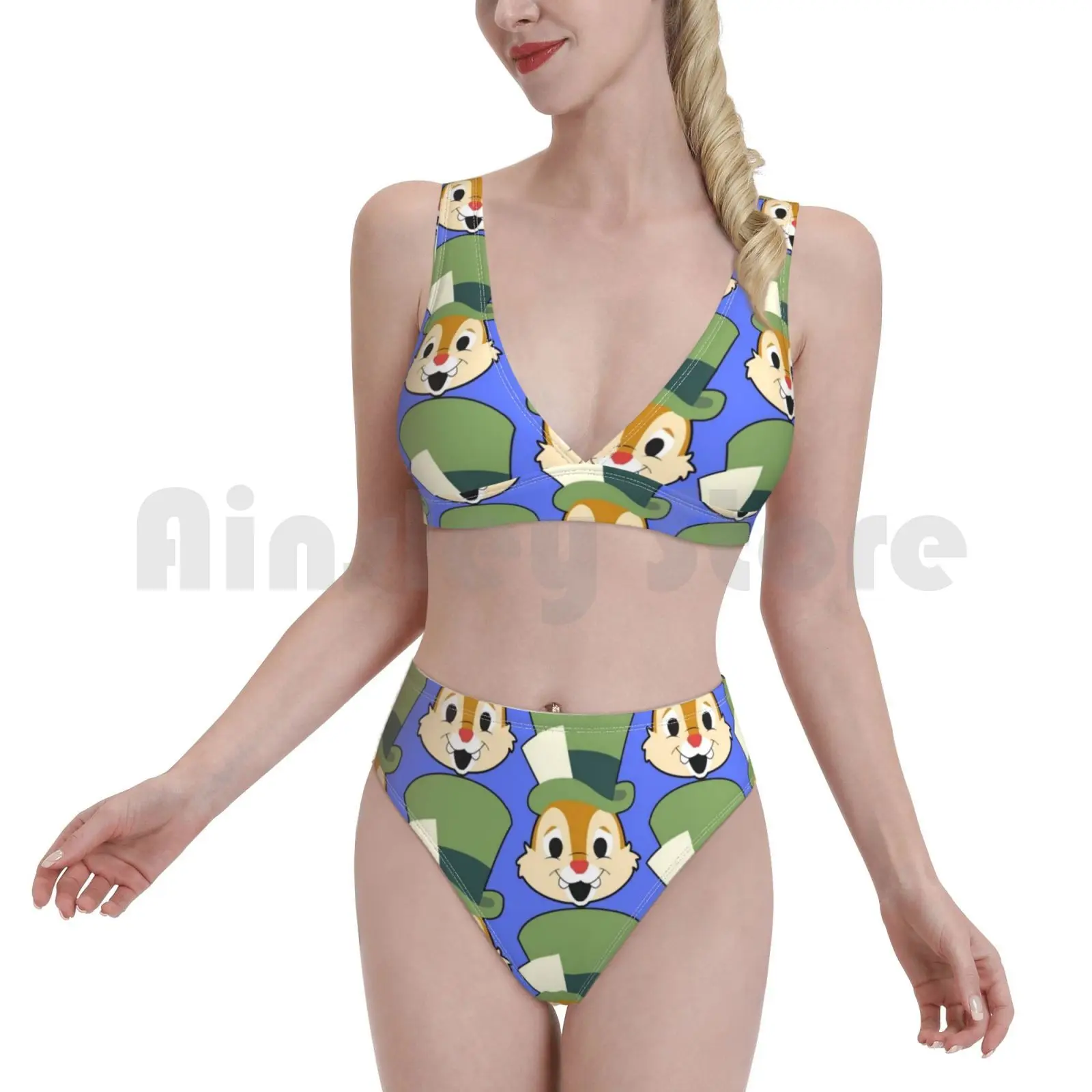 Мультяшная шапка чипмунк купальник бикини с подкладкой и высокой талией Перри