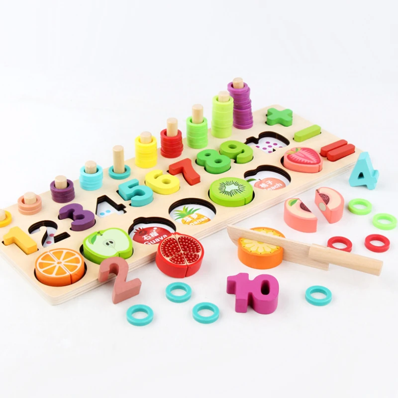 

Baby Montessori Wooden Toys For Kids Board Cut Fruit Math Count Digital Shape Color Match Early Education Child Cognitive Gift