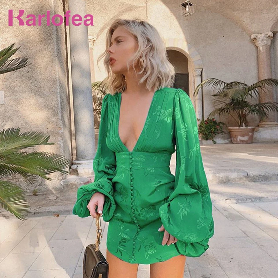 Karlofea Женские винтажные платья пикантное мини платье с глубоким V образным