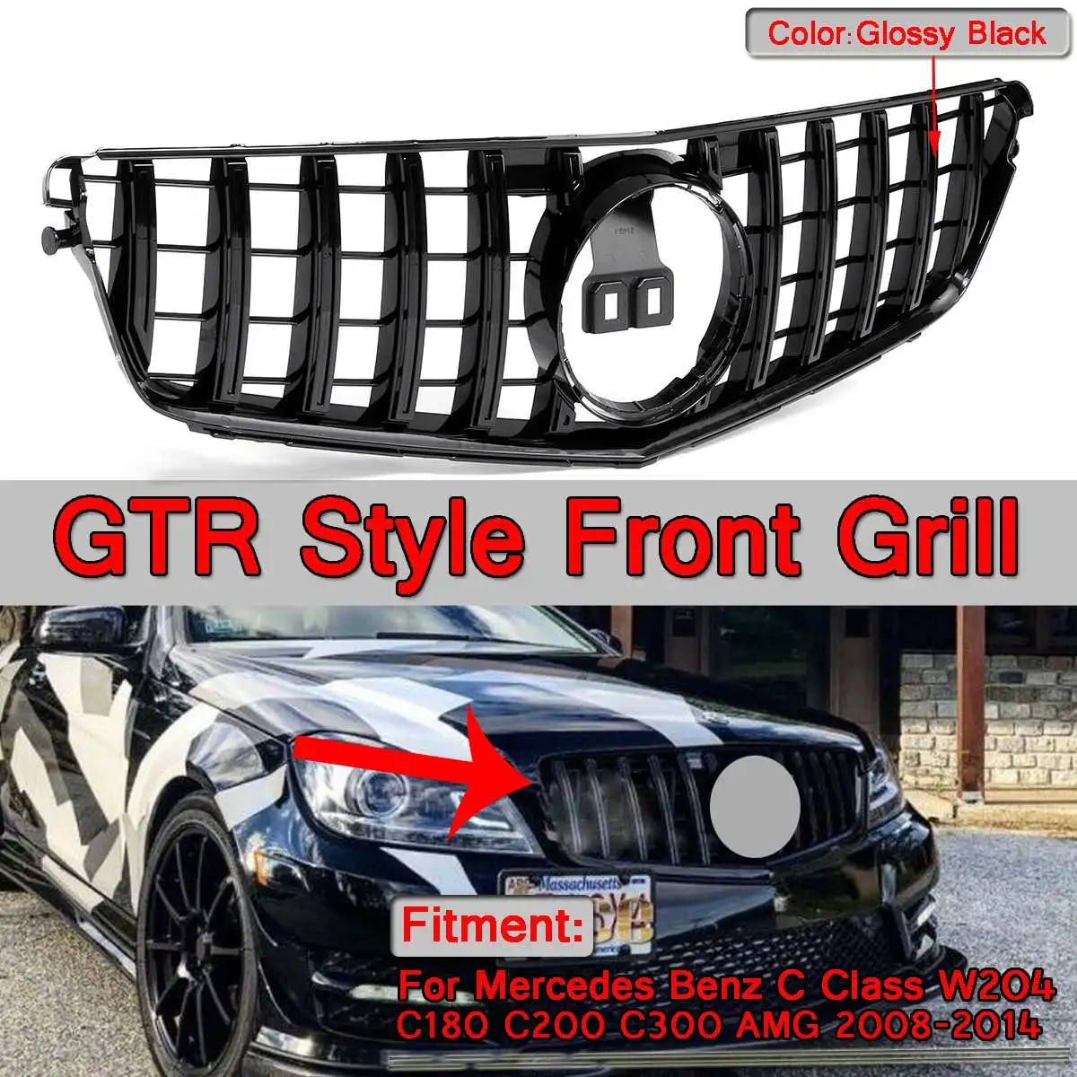 

W204 Grille Grill GT R For AMG Style Car Front Bumper Grill Grille Cover For Mercedes For Benz C-Class W204 C200 C300 2008-2014