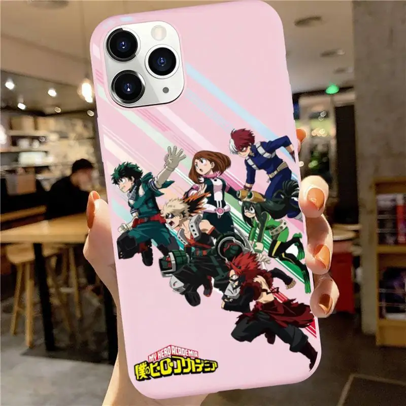 

Anime My Hero Academia Phone Case Pink Candy Color for iPhone 6 7 8 11 12 s mini pro X XS XR MAX Plus