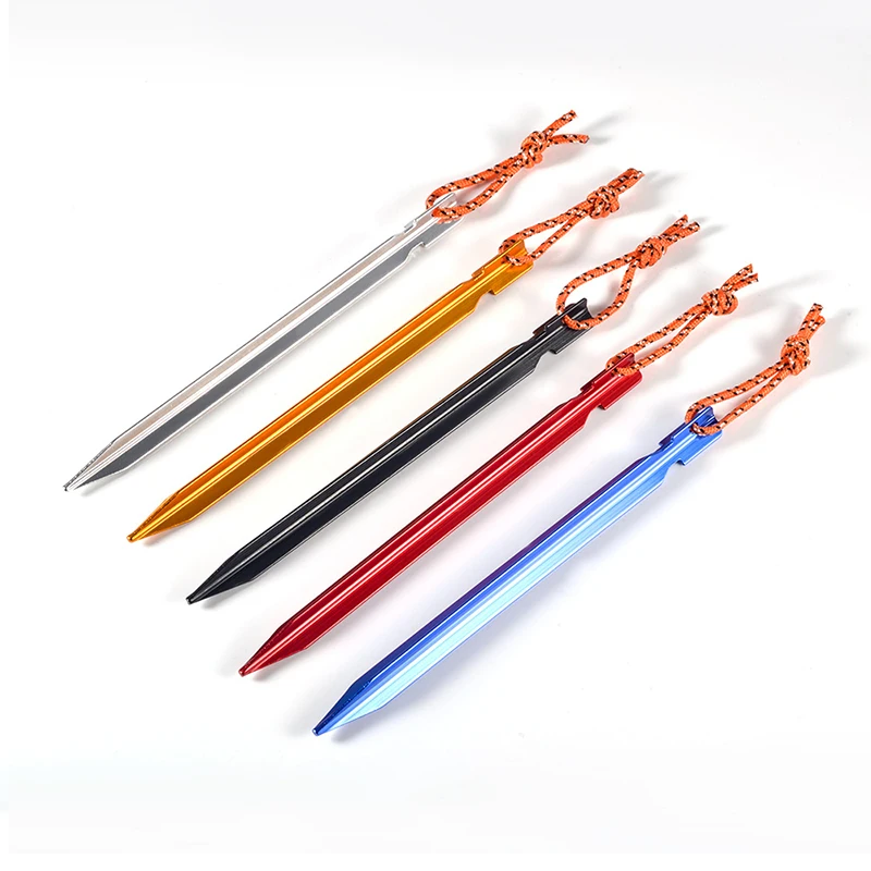 

10 Pcs 18cm Aluminument Tent Pegs with Rope Stake Tent Nails Camping Traveling Equipment Outdoor Building Beach Tent Accessories