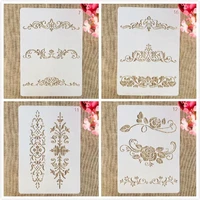4pcs a4 29cm leaves floral separated lines diy layering stencils painting scrapbook coloring embossing album decorative template