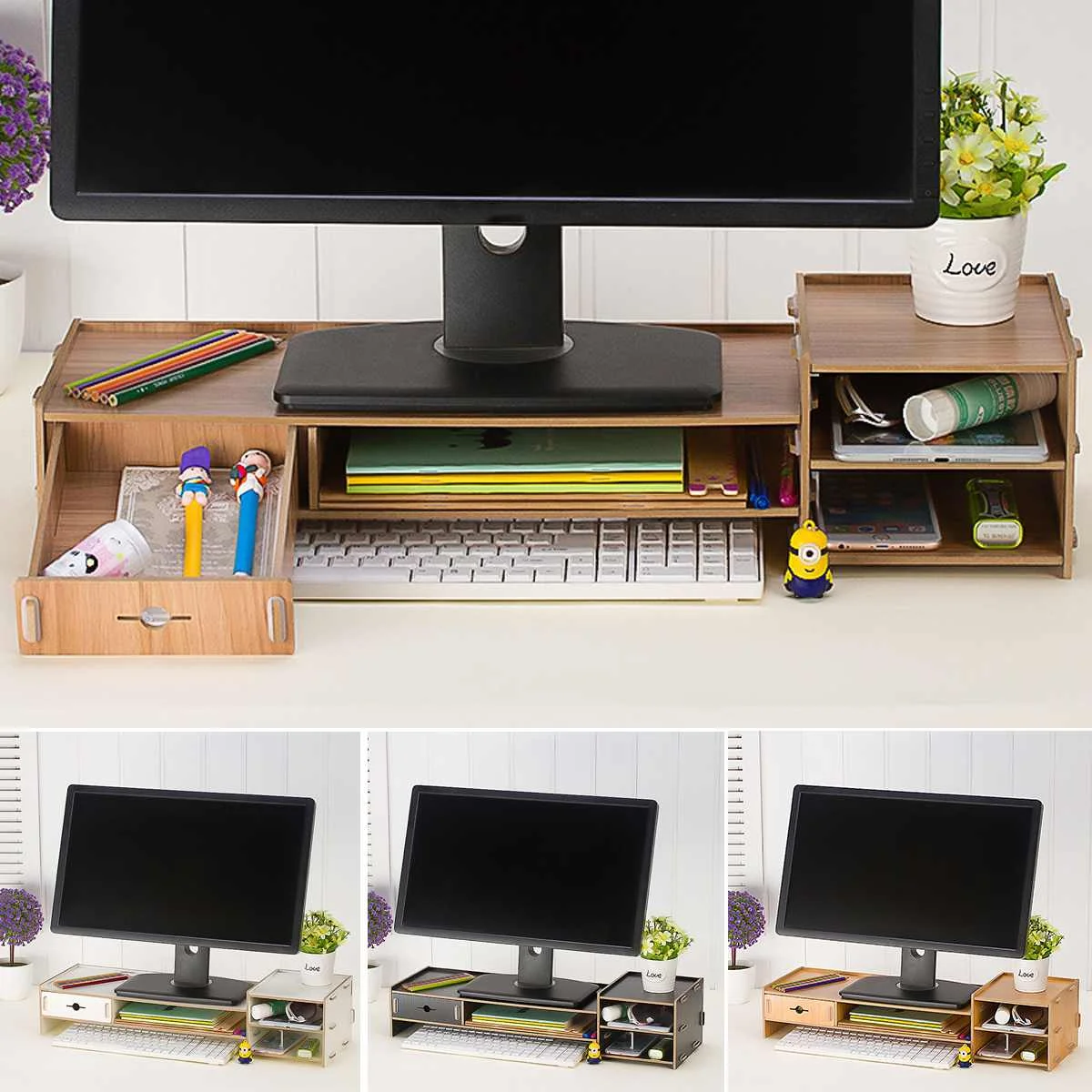 

Multi-function Desktop Monitor Stand Computer Screen Riser Wood Shelf Plinth Strong Laptop Stand Desk Holder For Notebook TV