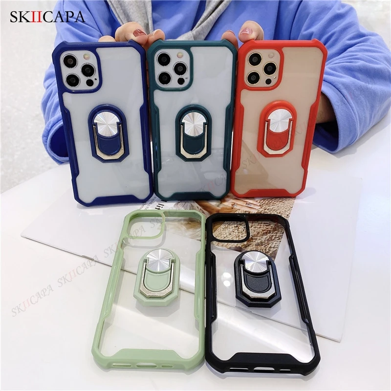 magnetic ring stand phone case for oneplus 9 8 pro 8t 9r nord 6t 7t pro clear transparent acrylic shockproof phone cover fundas free global shipping