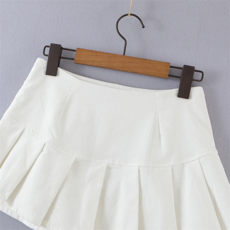 

Splend Moda High Waist Preppy Style Vintage Pleated Skirt Short 2021 Summer Women Chic Corduroy Skirt Women Solid Color Zipper