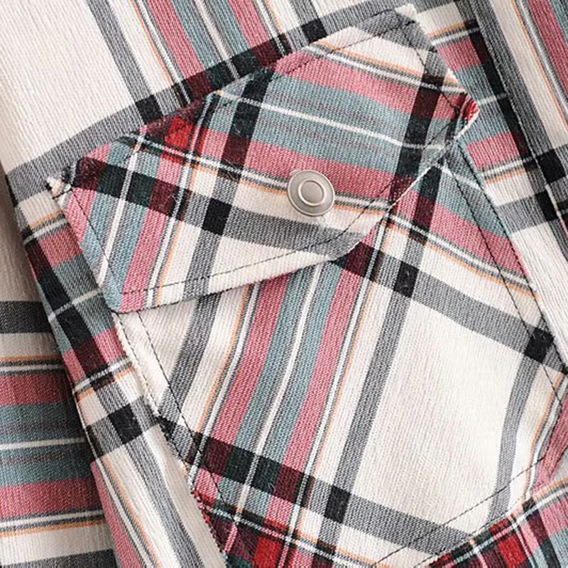 Женская мода большого размера Вельветовая клетчатая блузка багги с длинным