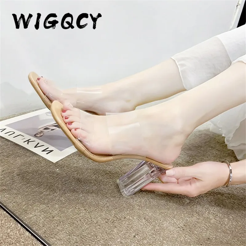 Женские туфли на высоком прозрачном каблуке повседневные лаконичные из