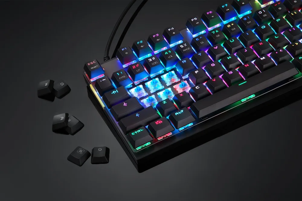 Механическая клавиатура фоновая подсветка RGB светодиодный проводной компьютерная игровая клавиатура, синие/красные переключатели, 87 клавиш N-Key rolover(черный и розовый